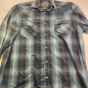 GC Blue Vintage Collection Pearl Snap Button Down Long Sleeve Shirt Plaid Mens L